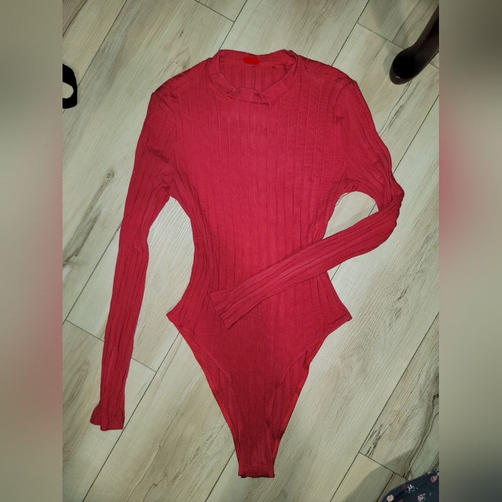 New Bright Red Long Sleeve Bodysuit | Size XS-M Stretch